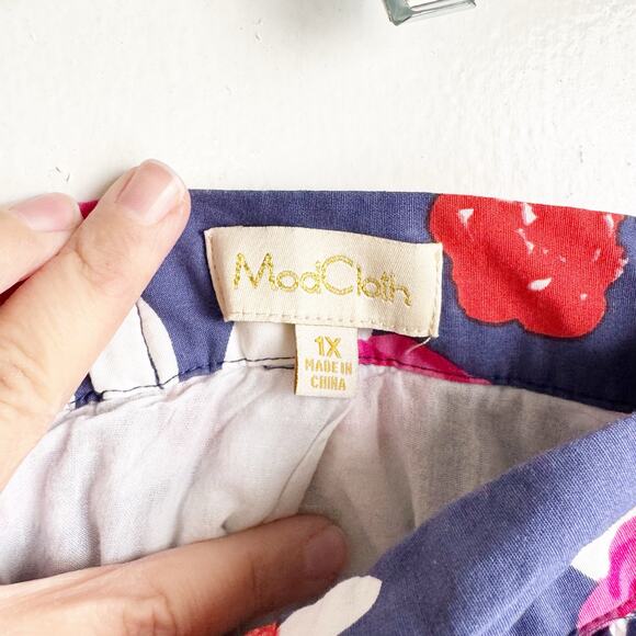 ModCloth High Waisted A-Line Rose Print Floral Skirt Size 1X Office Cute Garden - Picture 9 of 11